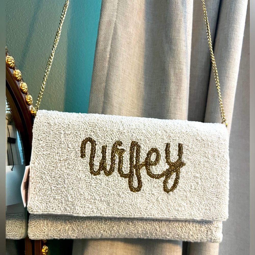 NWT Twine & Love "Wifey" beaded crossbody/Shoulder/clutch Bride/bachelorette bag